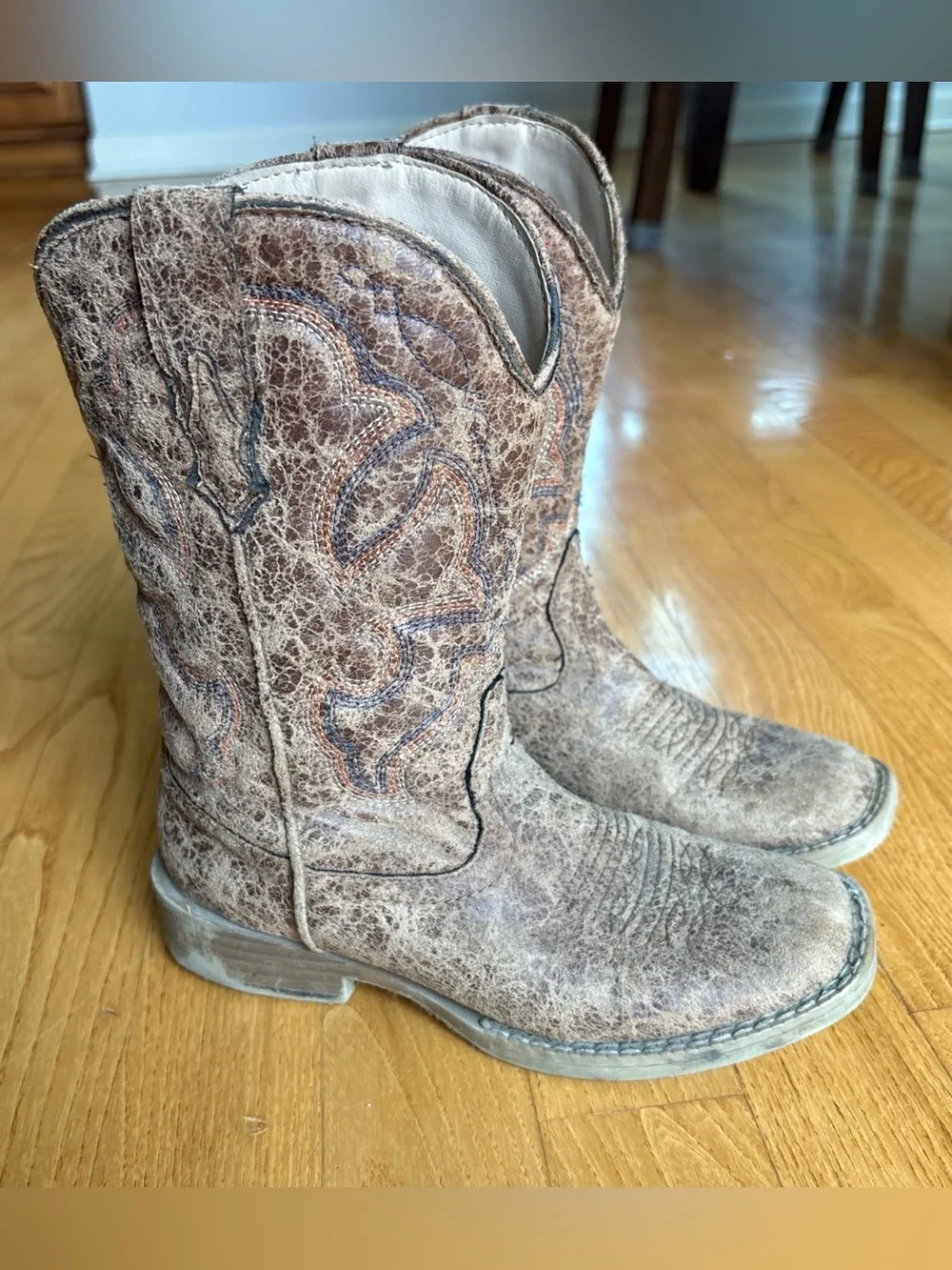 Roper Kids Scout Square Toe Cowboy Boots Brown Distressed Wear Toddler Boy Sz 13